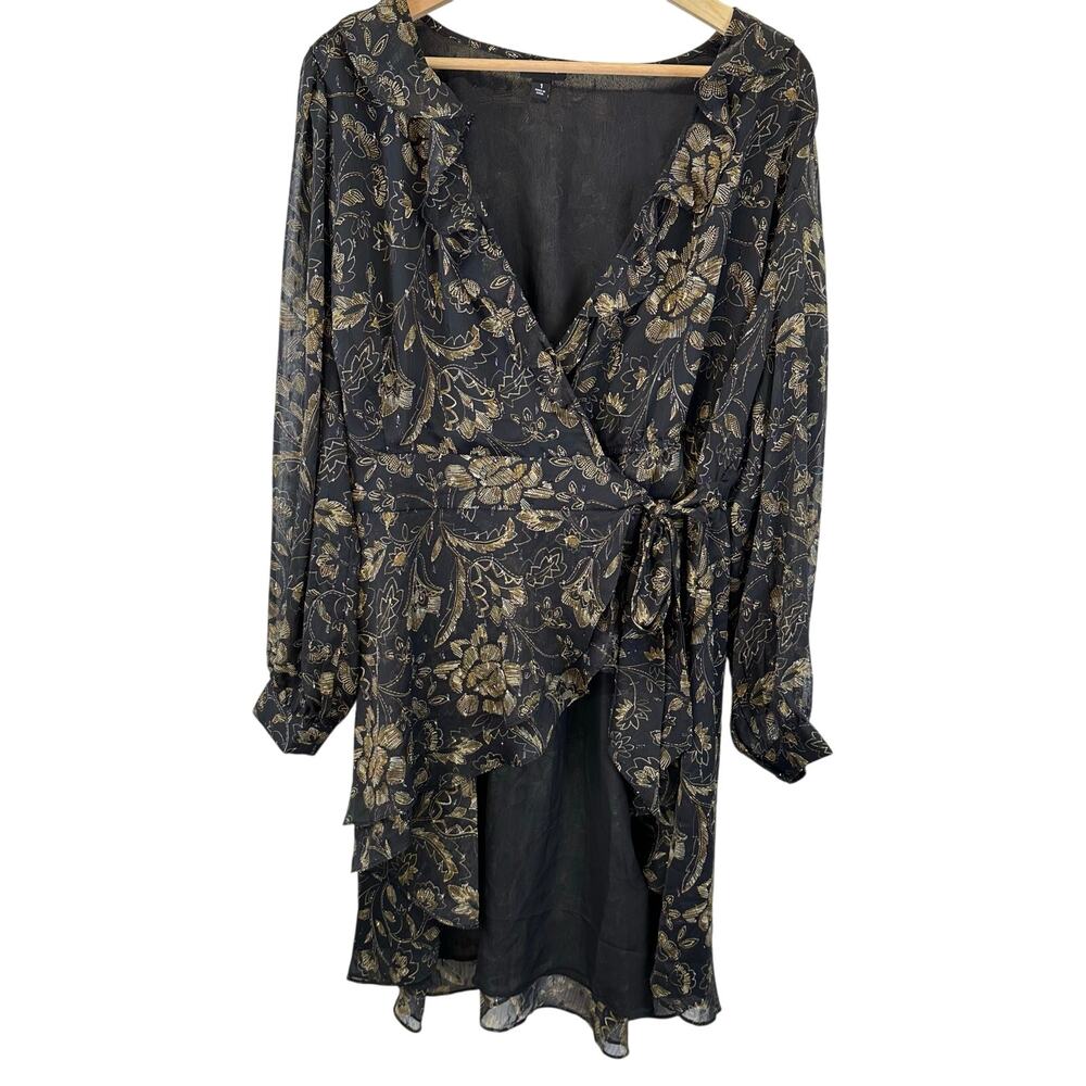 Torrid Chiffon Layered Tie Front Surplice Tunic Blouse Black Womens Plus Size 1